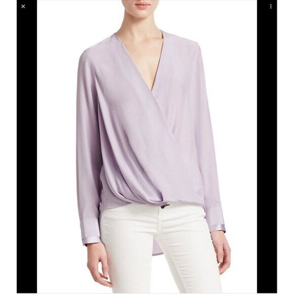 Rag‎ & Bone Victor Silk Wrap Blouse Lilac Size XS High Low Hemline - Picture 2 of 12